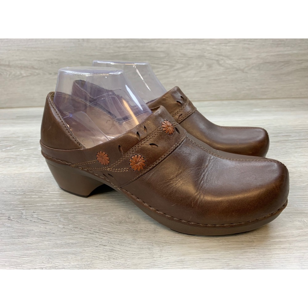 Dansko Women's Brown Leather Embroidered Clogs Shoes 11 Professional Comfort